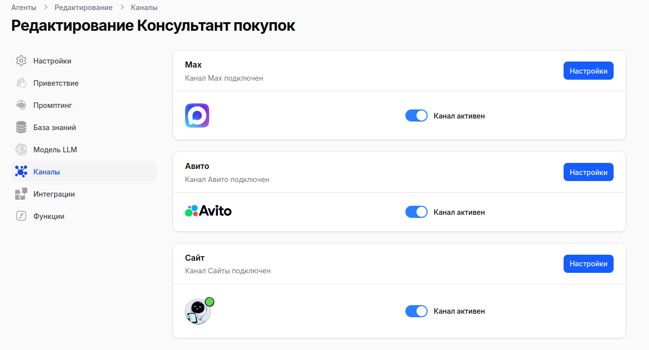 Каналы подключения